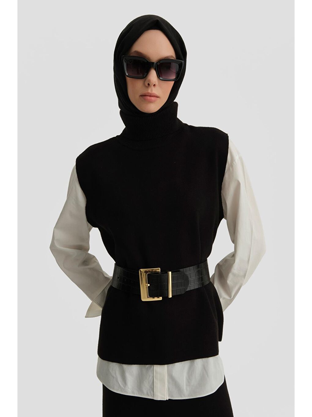 Sıfır Kol Kazak Etekli Takım 24Kd4220 Siyah-2