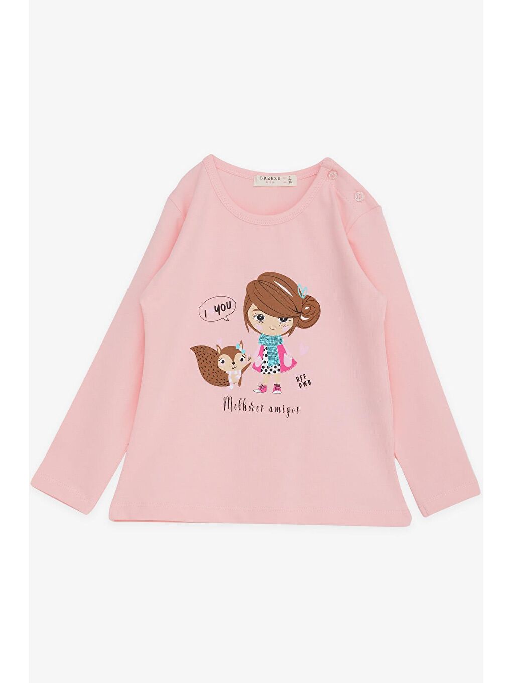 Kız Bebek Uzun Kollu Tişört Dostluk Temalı Kız Baskılı Pembe (1-4 Yaş)