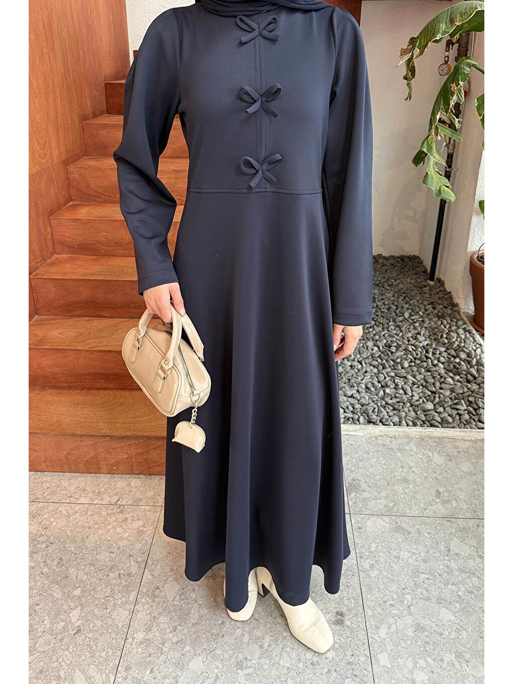 Kurdela Detaylı Scuba Elbise Lacivert-2