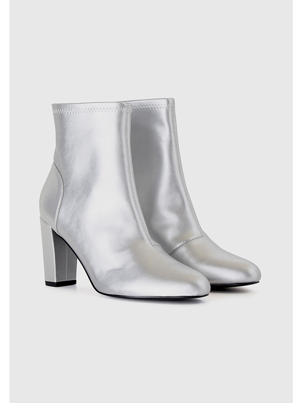 Gri Kadın Gümüş Sivri Burun Topuklu Bot-2