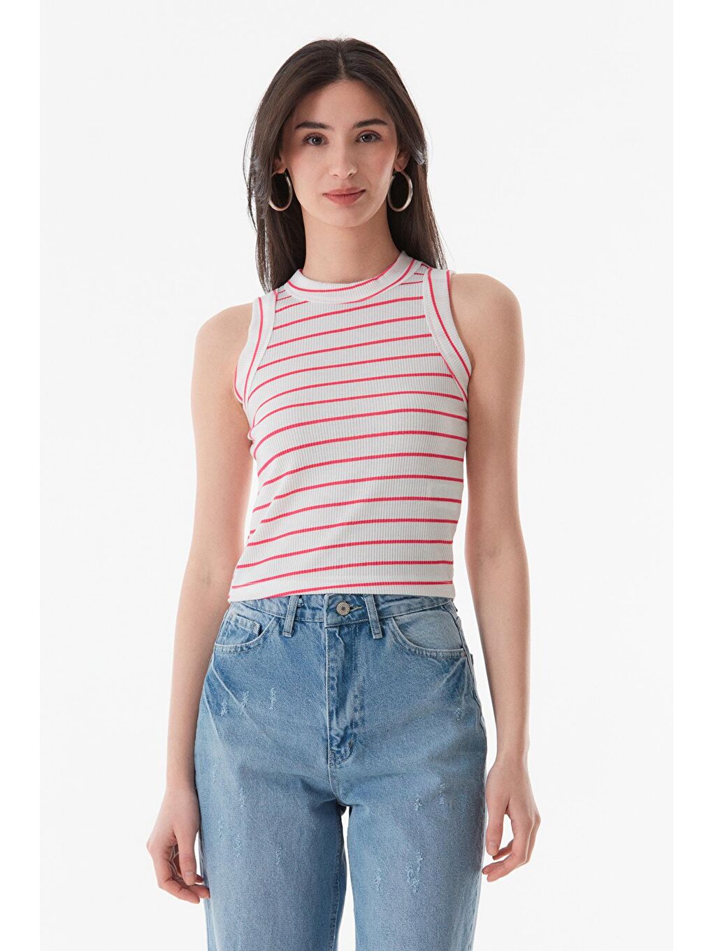 Fuşya Çizgili Bisiklet Yaka Body