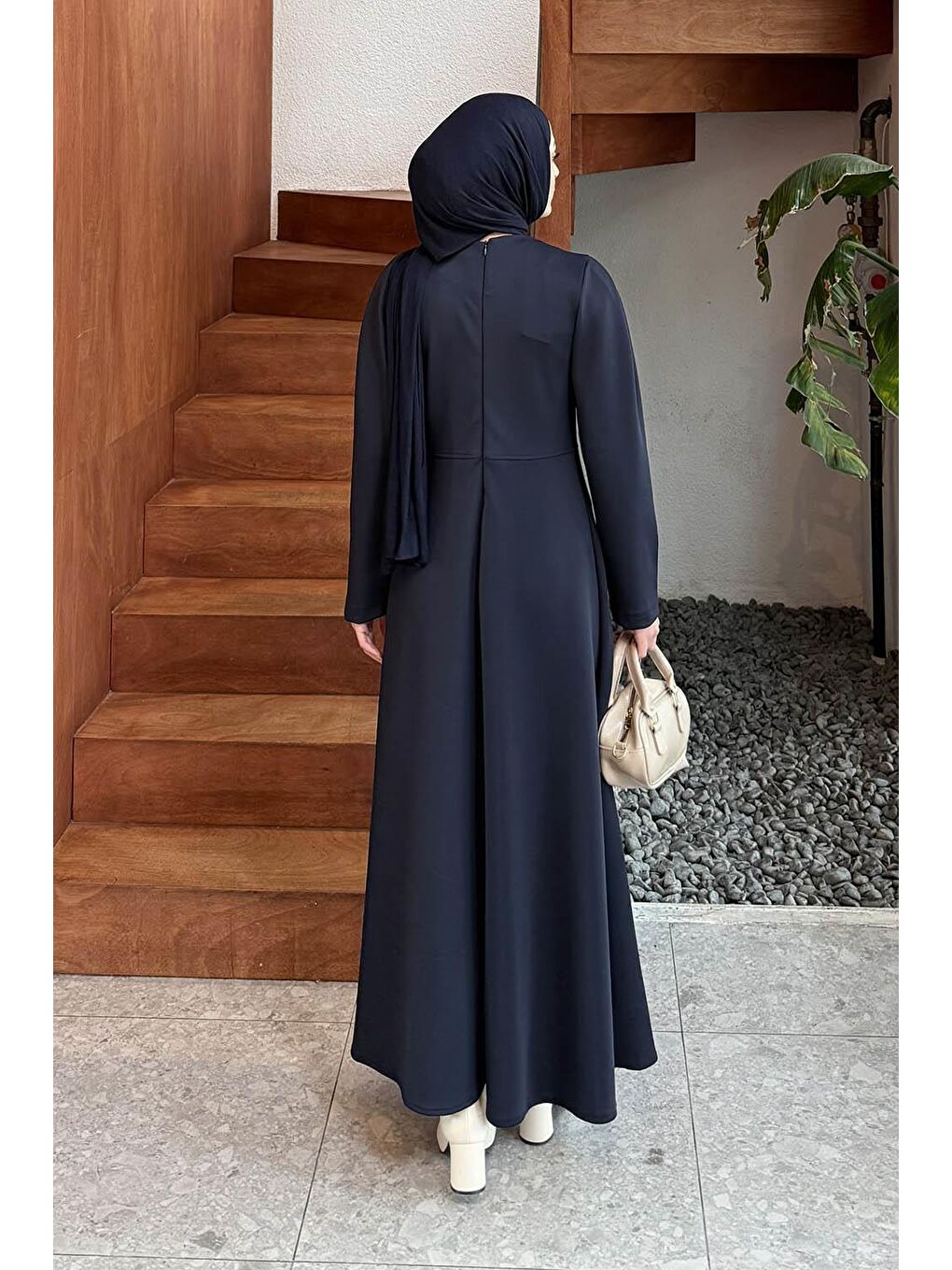 Kurdela Detaylı Scuba Elbise Lacivert-3