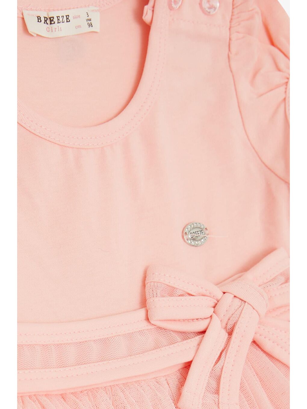 Pembe Kız Bebek Elbise Tüllü Fiyonklu Armalı Somon (1.5 Yaş)-2