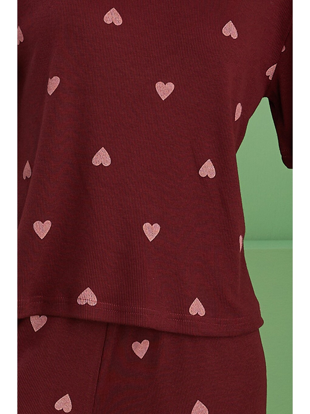 Bordo Fitilli Kaşkorse Örme Pijama Takım-1