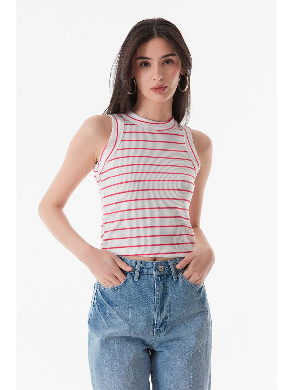 Fuşya Çizgili Bisiklet Yaka Body-1