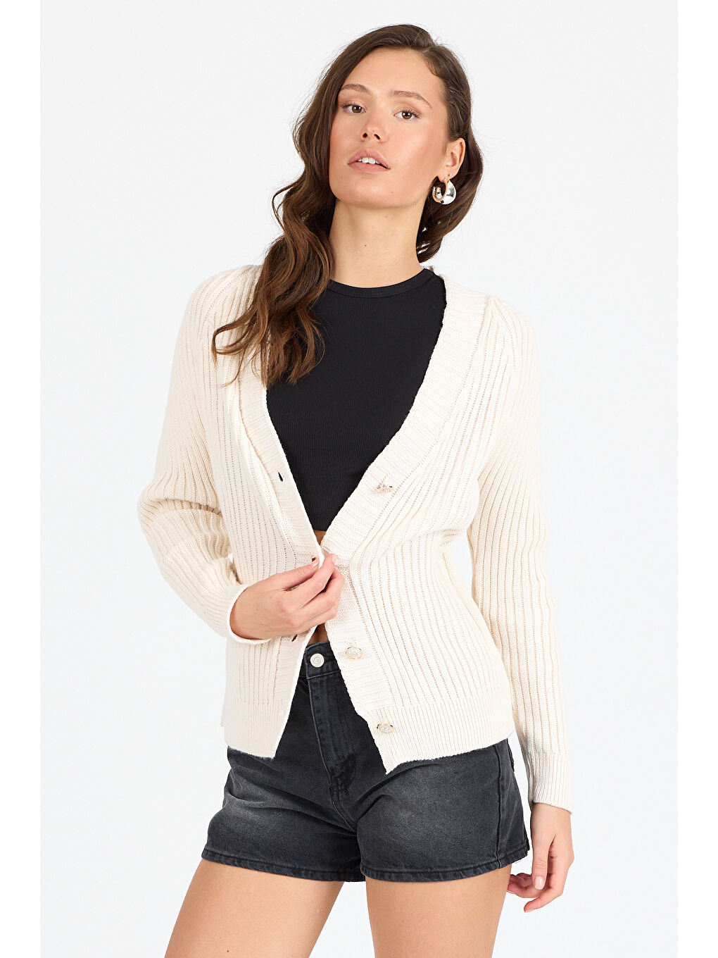 Ekru Kadın Triko Kazak 4039 (Standart Beden s-m-l-xl Beden Uyumludur)