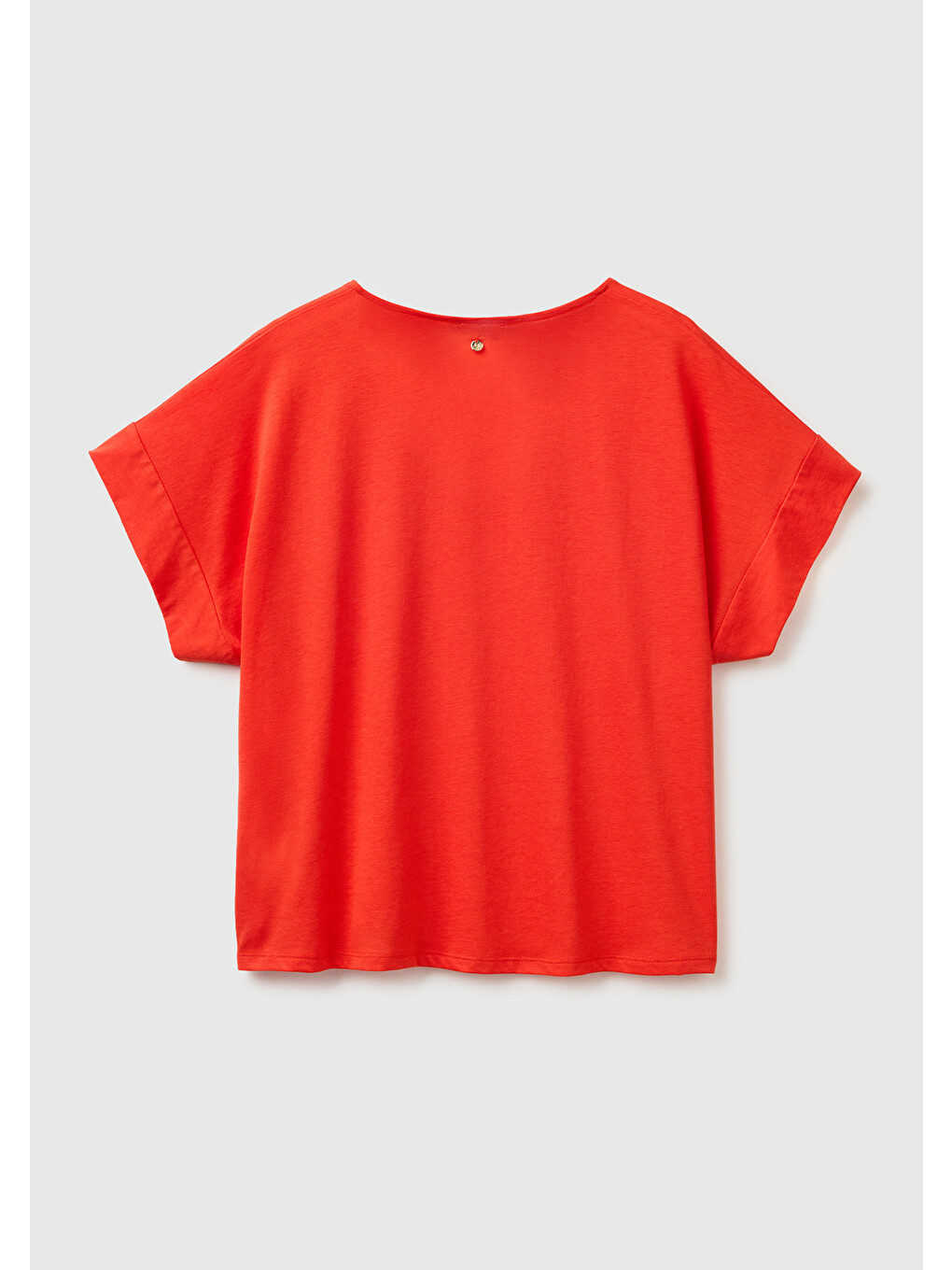 Kadın Kırmızı Pamuk ve Liyosel Karışımlı Arkası Logo Detaylı T-Shirt-1
