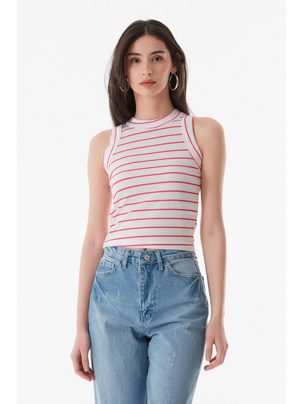 Fuşya Çizgili Bisiklet Yaka Body-3