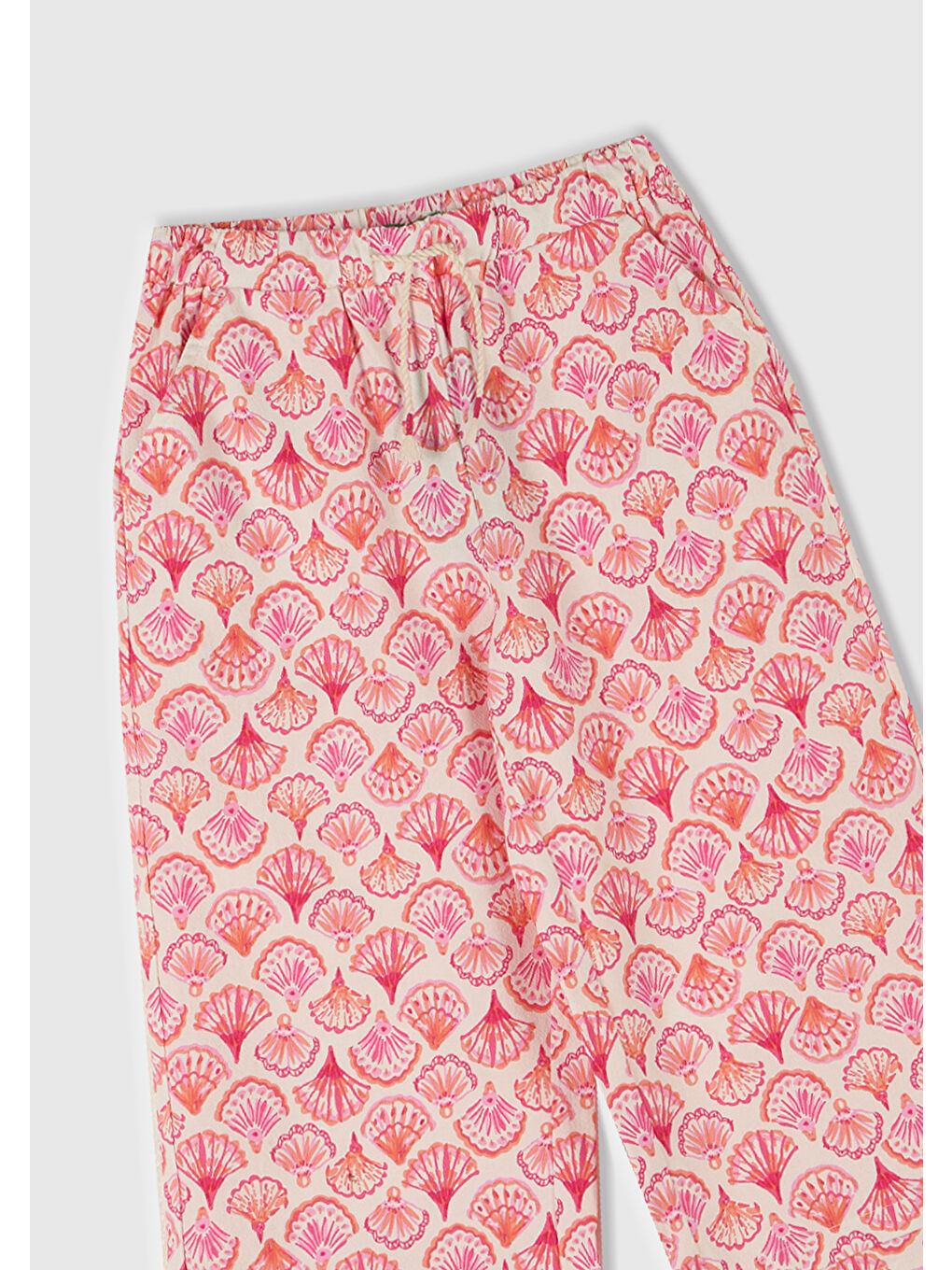 Kız Çocuk Pembe Desenli Büzgü İpli Wide Leg Pantolon-1