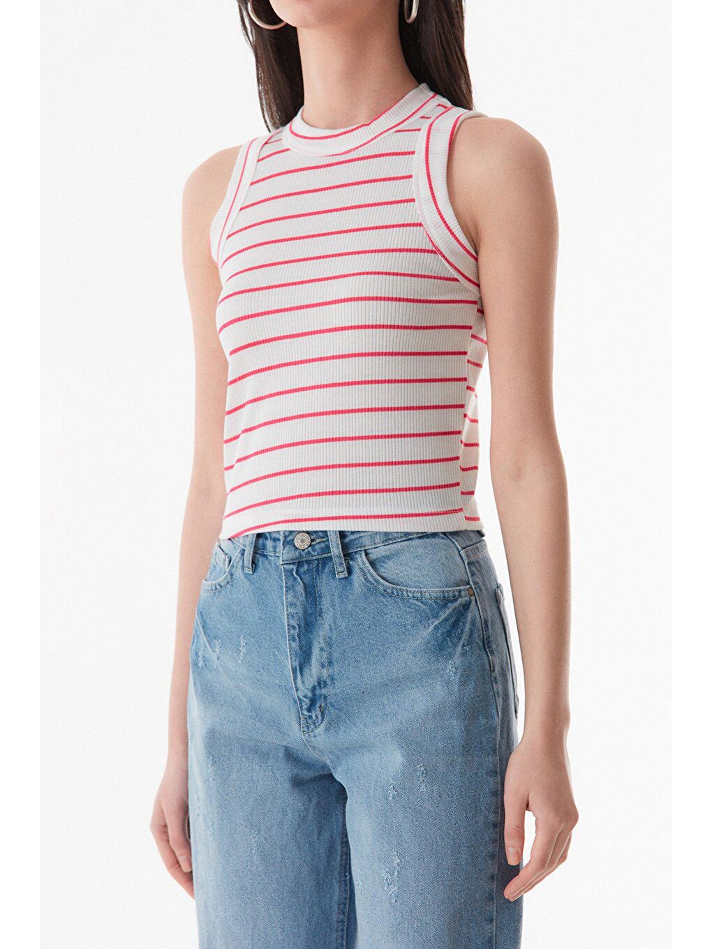 Fuşya Çizgili Bisiklet Yaka Body-4