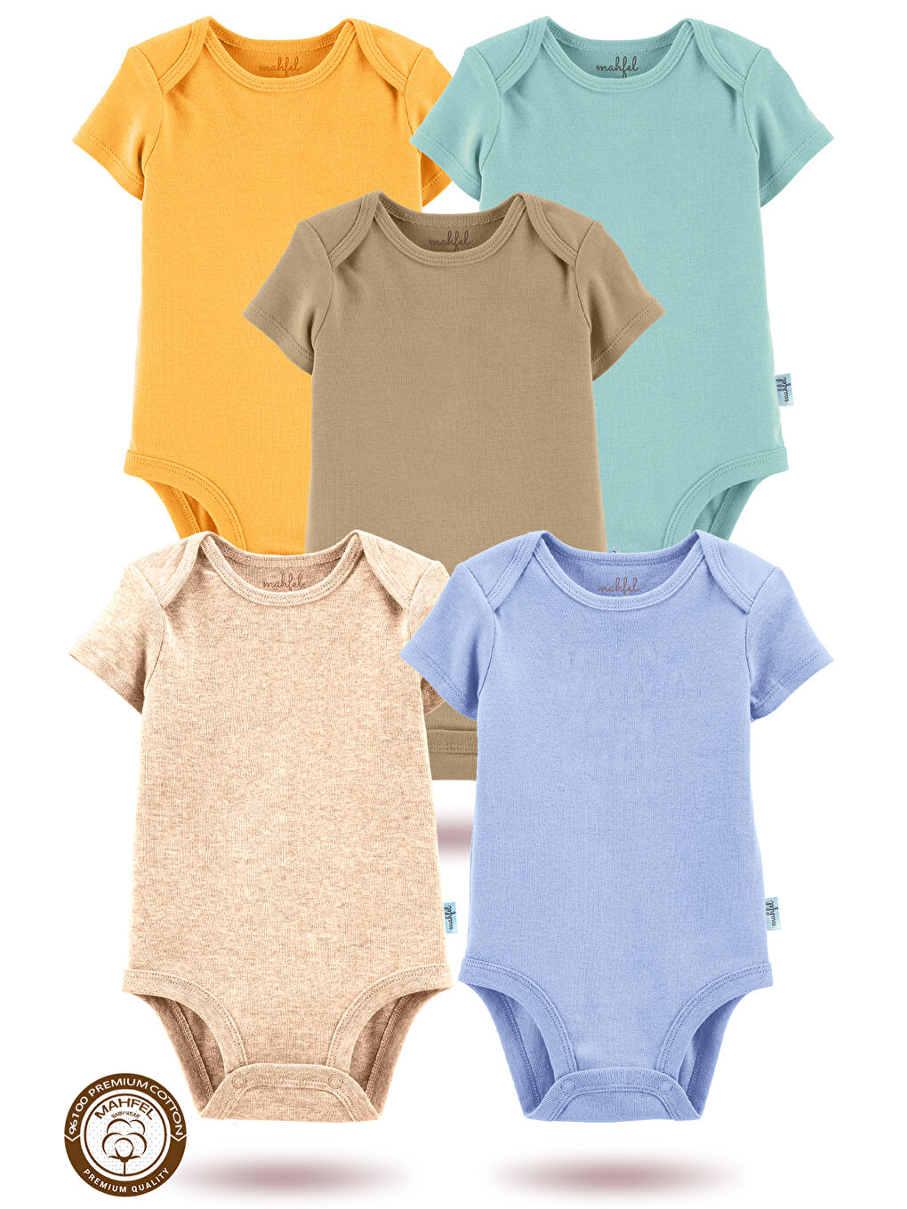 Mavi 5 li  100 Pamuklu Organik  Çıtçıtlı Bebek Body Zıbın