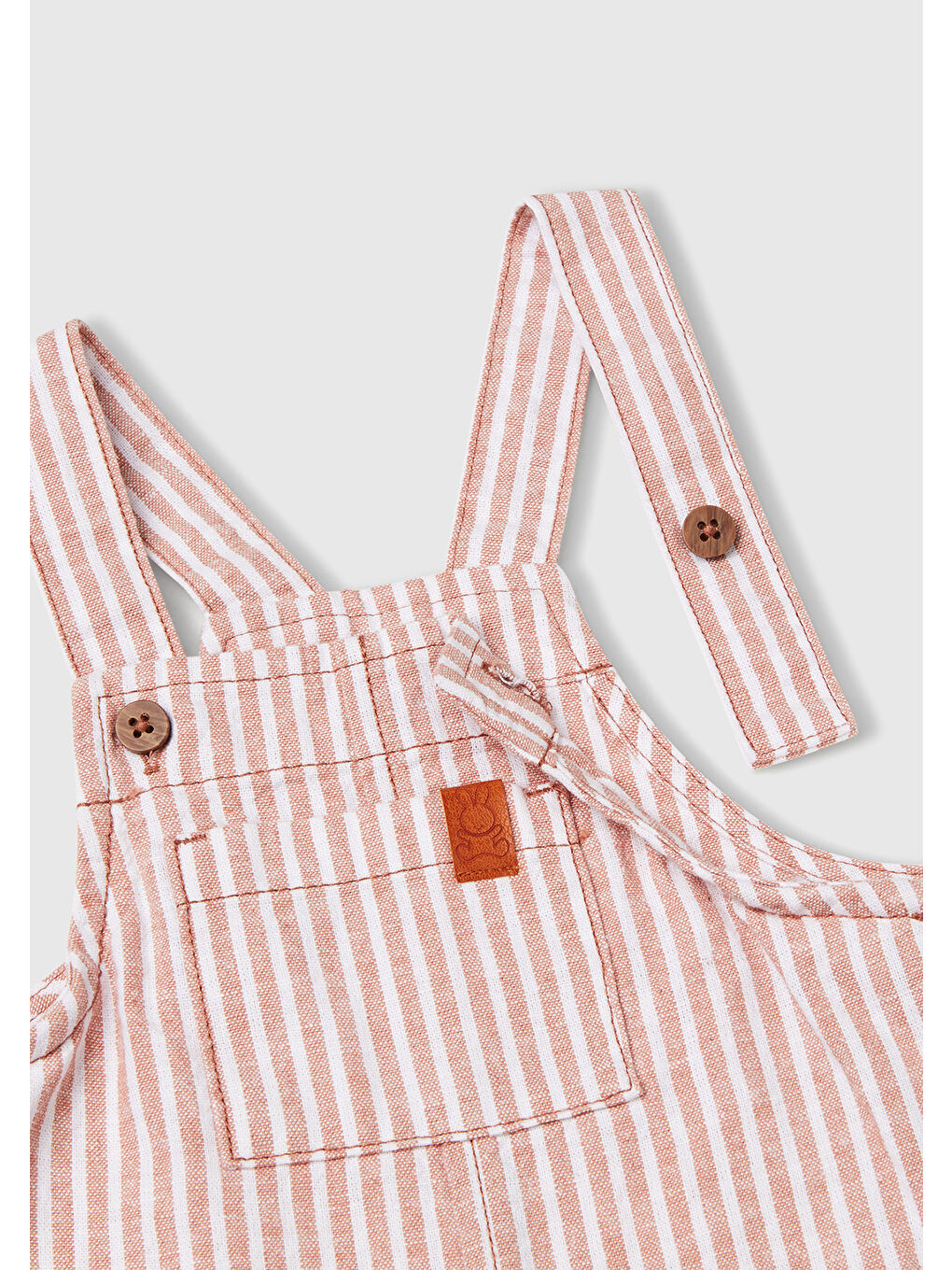 Bebek Bej Çizgili Logo Detaylı Cepli Yanları Gizli Çıtçıtlı Kısa Tulum-2