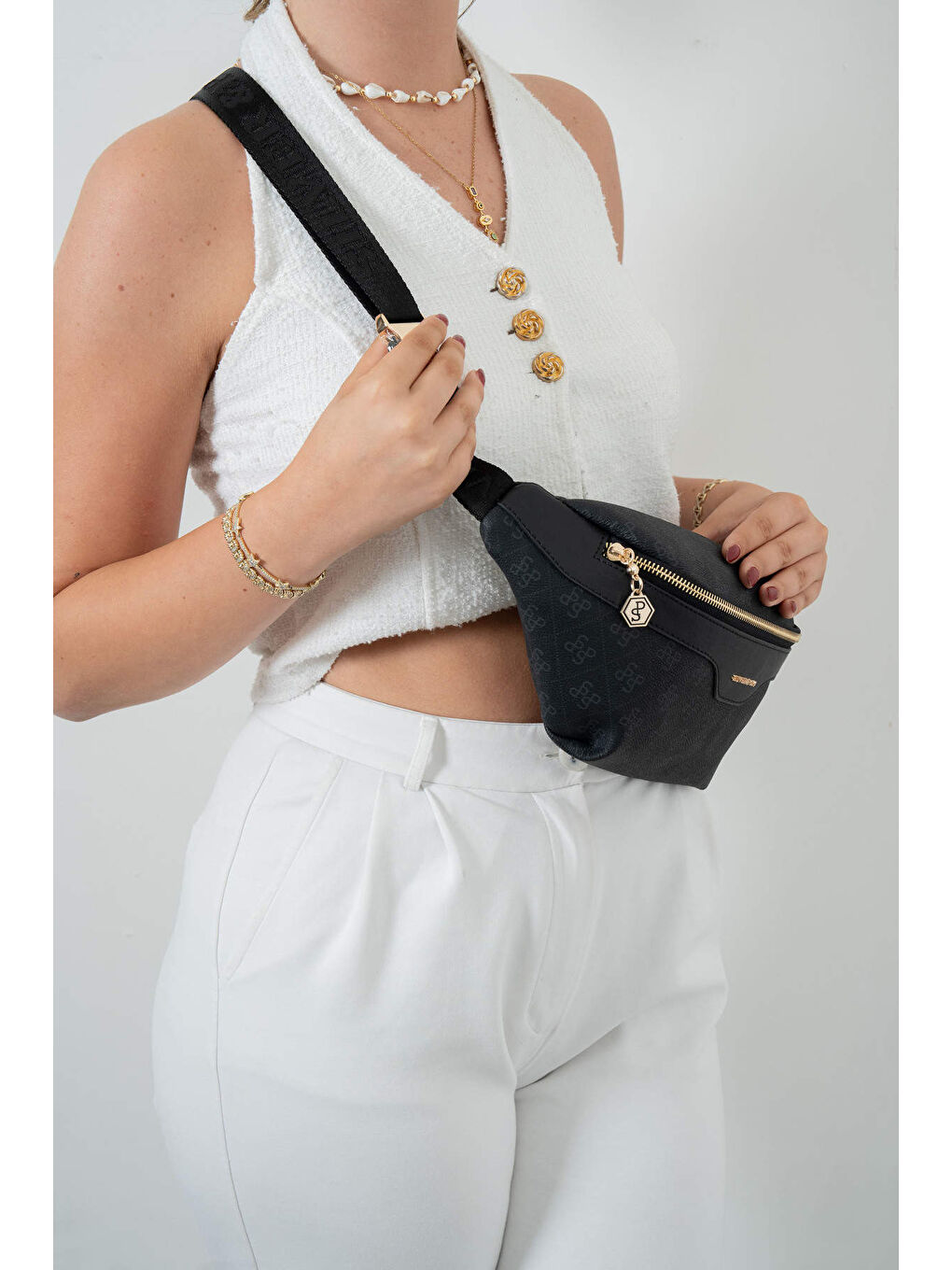 Siyah Kadın 1192-46918 SILVER POLO BEL ÇANTASI M178 SİYAH-MAT SİYAH-1
