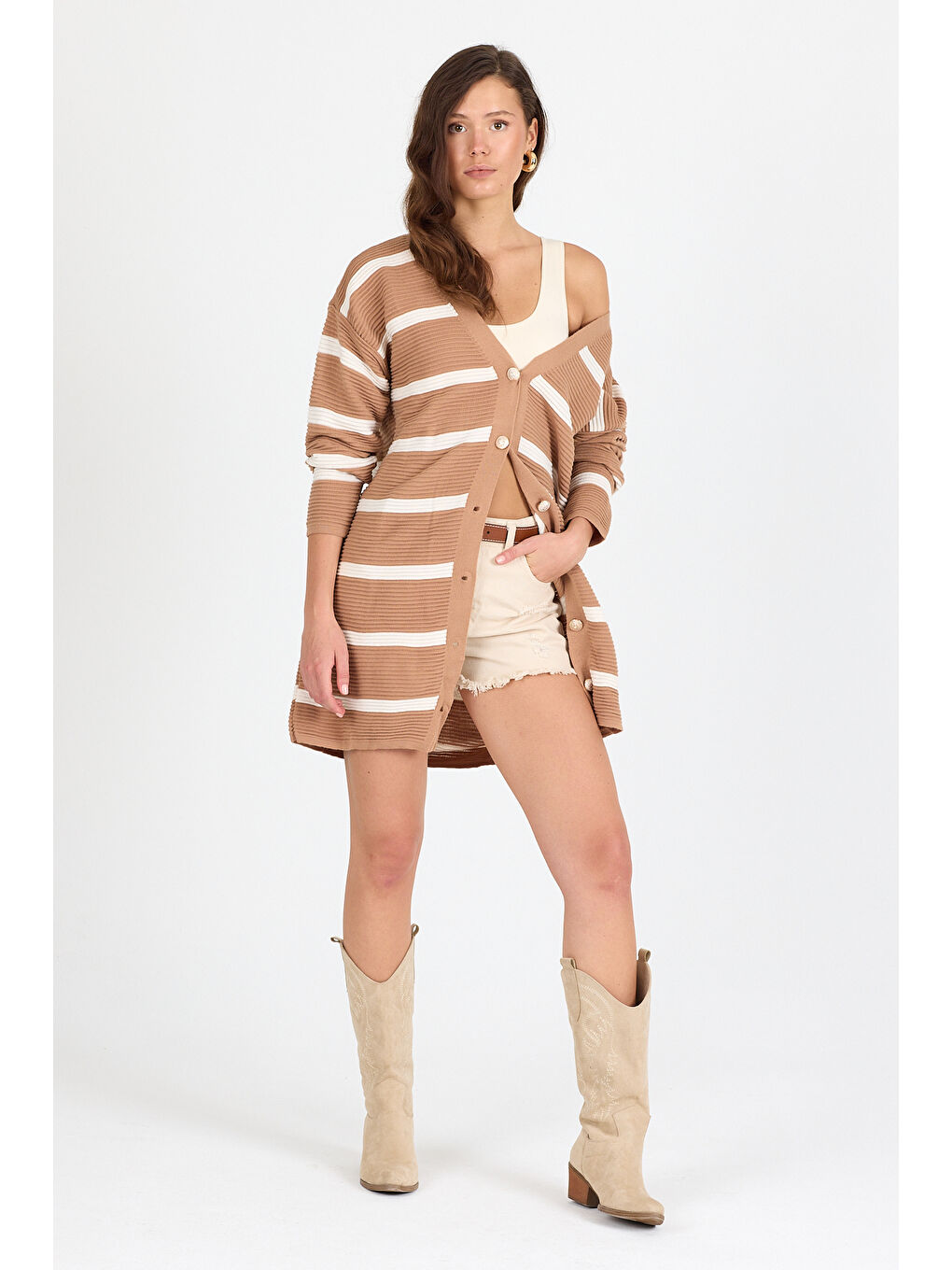 Bej Kadın Triko Hırka 3090 (Standart Beden s-m-l-xl Beden Uyumludur)-4