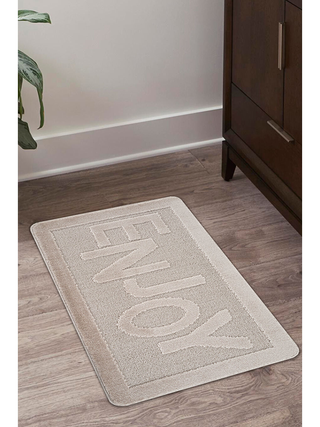 Bej Doğal Kaymaz Taban Banyo Paspas Uzun Ömürlü Yumuşak Su Emici Yazılı Paspas Enjoy-Vizon