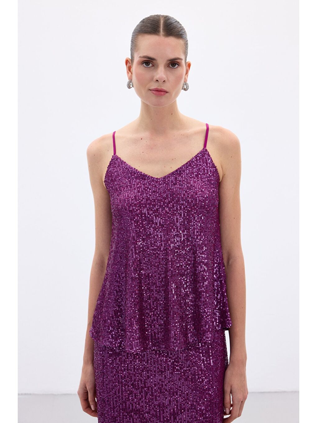 Payet Detaylı Askılı Bluz - Mürdüm-2