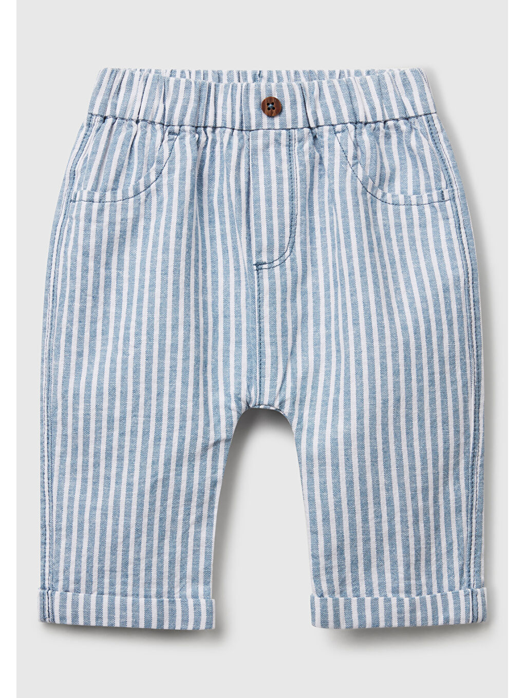 Bebek Açık Mavi Çizgili Arkası Logolu Yama Cepli Beli Lastikli Pantolon