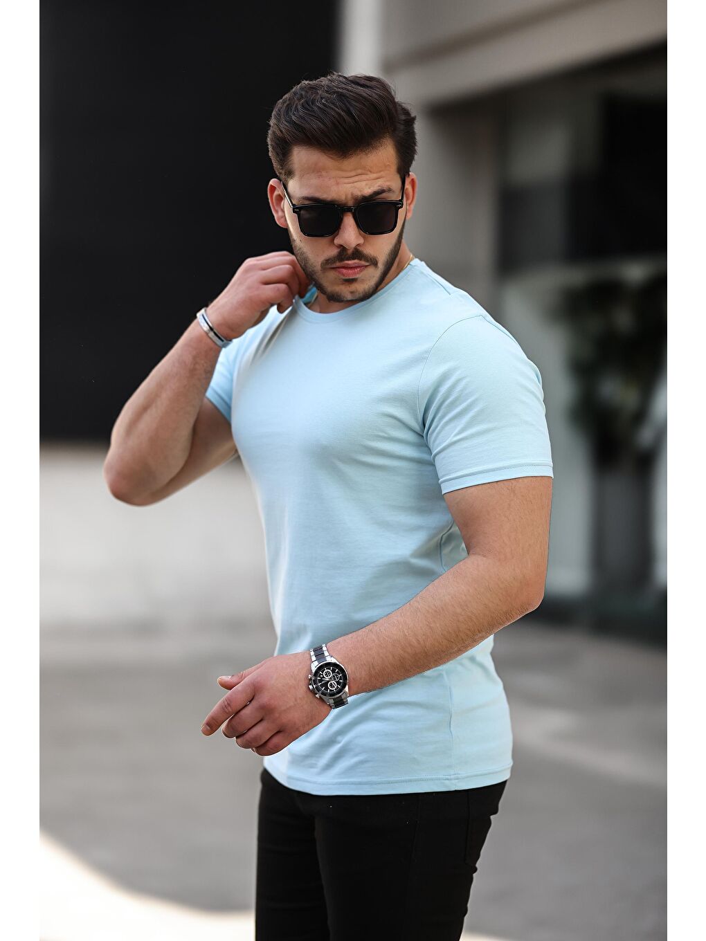 comstar Bebek Mavisi Slim Fit Bisiklet Yaka Kısa Kollu Erkek Tişört - 1