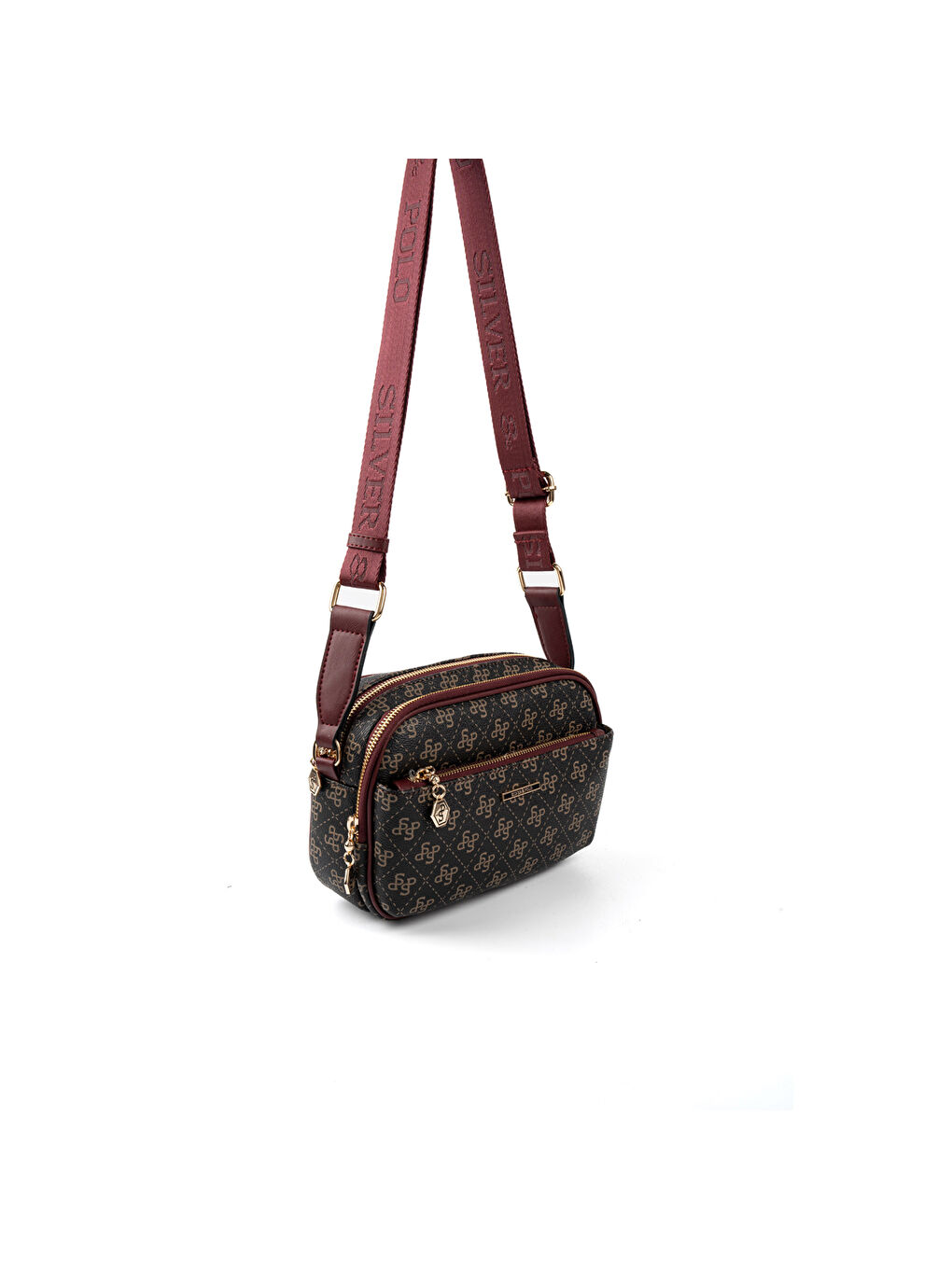 Kahverengi Kadın Çapraz Çanta 1162-48442 SILVER POLO ÇAPRAZ BAYAN ÇANTASI M178 KAHVE SARI-MAT BORDO