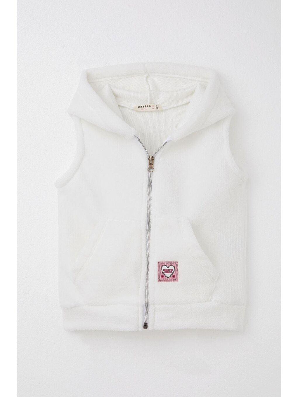 Kız Çocuk Polar Yelek Kalp Armalı Kapüşonlu Cepli Beyaz  3 8 Yaş