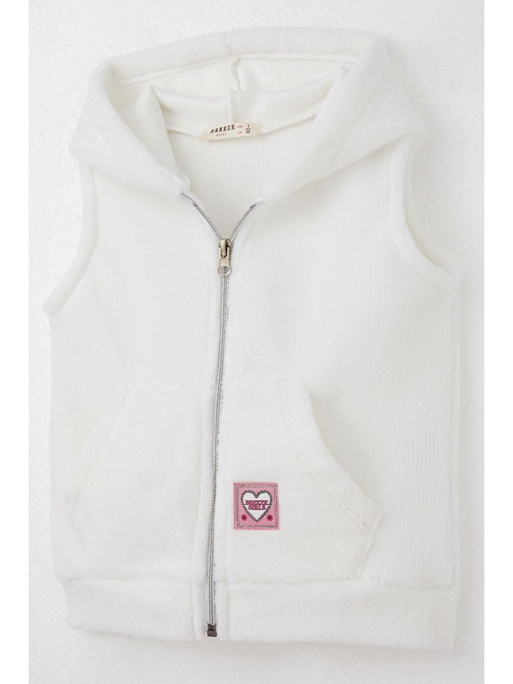 Kız Çocuk Polar Yelek Kalp Armalı Kapüşonlu Cepli Beyaz  3 8 Yaş-2