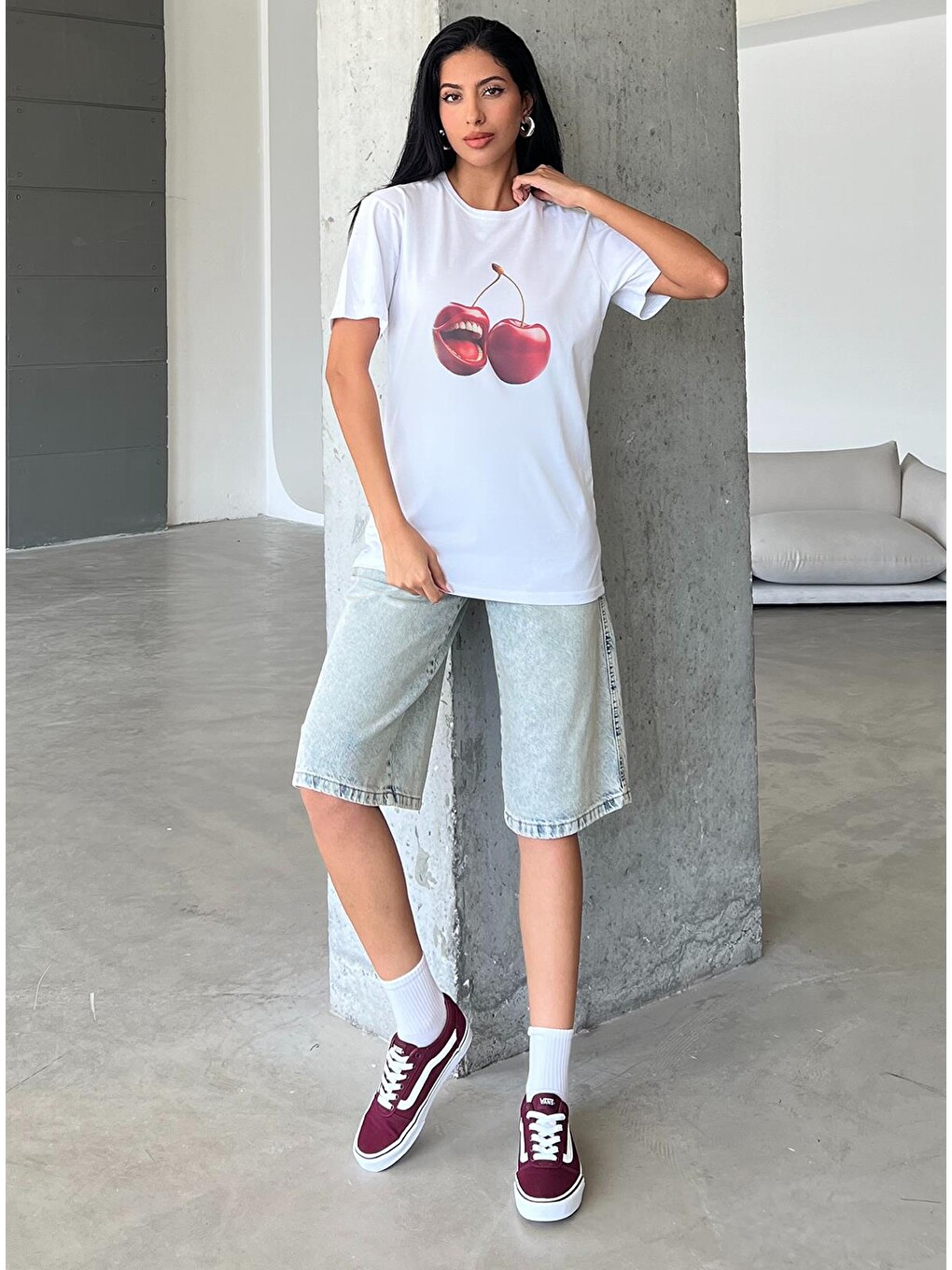 Mavi Toka Detaylı Bol Kesim Rahat Baggy Jean Jean Salaş Kadın Bermuda Diz Altı Denim Şort @casoria-7