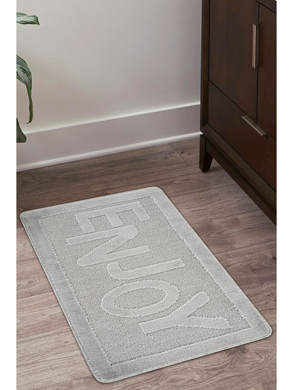 Doğal Kaymaz Taban Banyo Paspas Uzun Ömürlü Yumuşak Su Emici Yazılı Paspas Enjoy-Gri