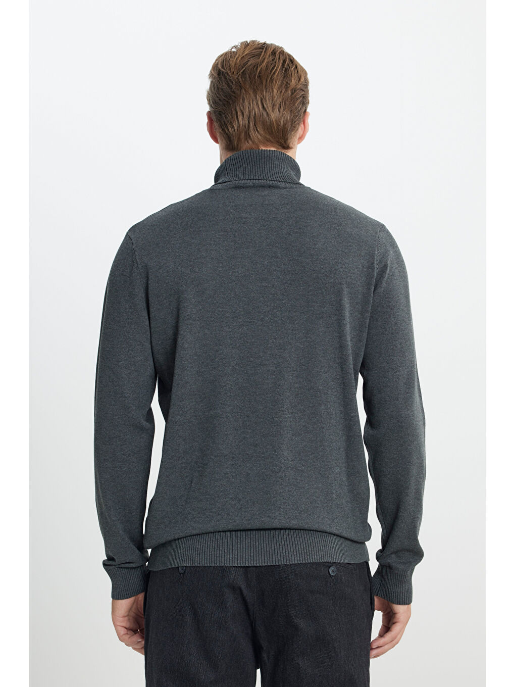 Erkek Antrasit-Melanj Standart Fit Normal Kesim Tam Balıkçı Yaka Triko Kazak-4