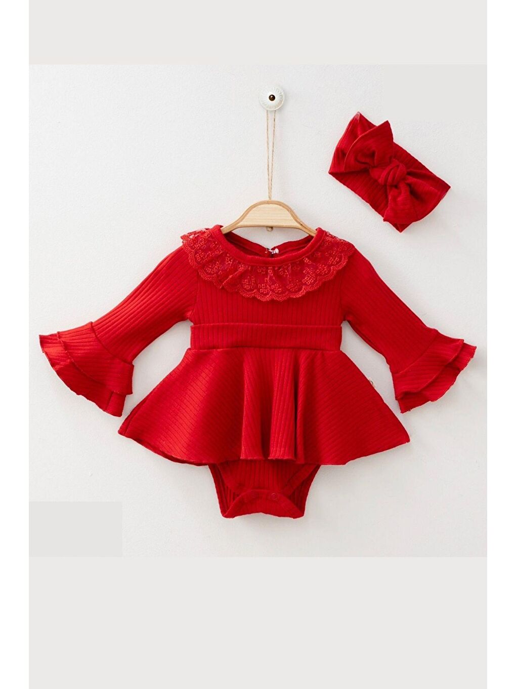 Cantoy Kirmizi Violetta Kaşkorse Bodysuit Elbise Set