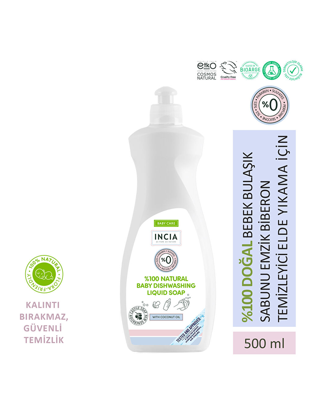 %100 Doğal Bebek Bulaşık Sabunu Bitkisel Emzik Biberon Temizleyici Vegan 500 ml
