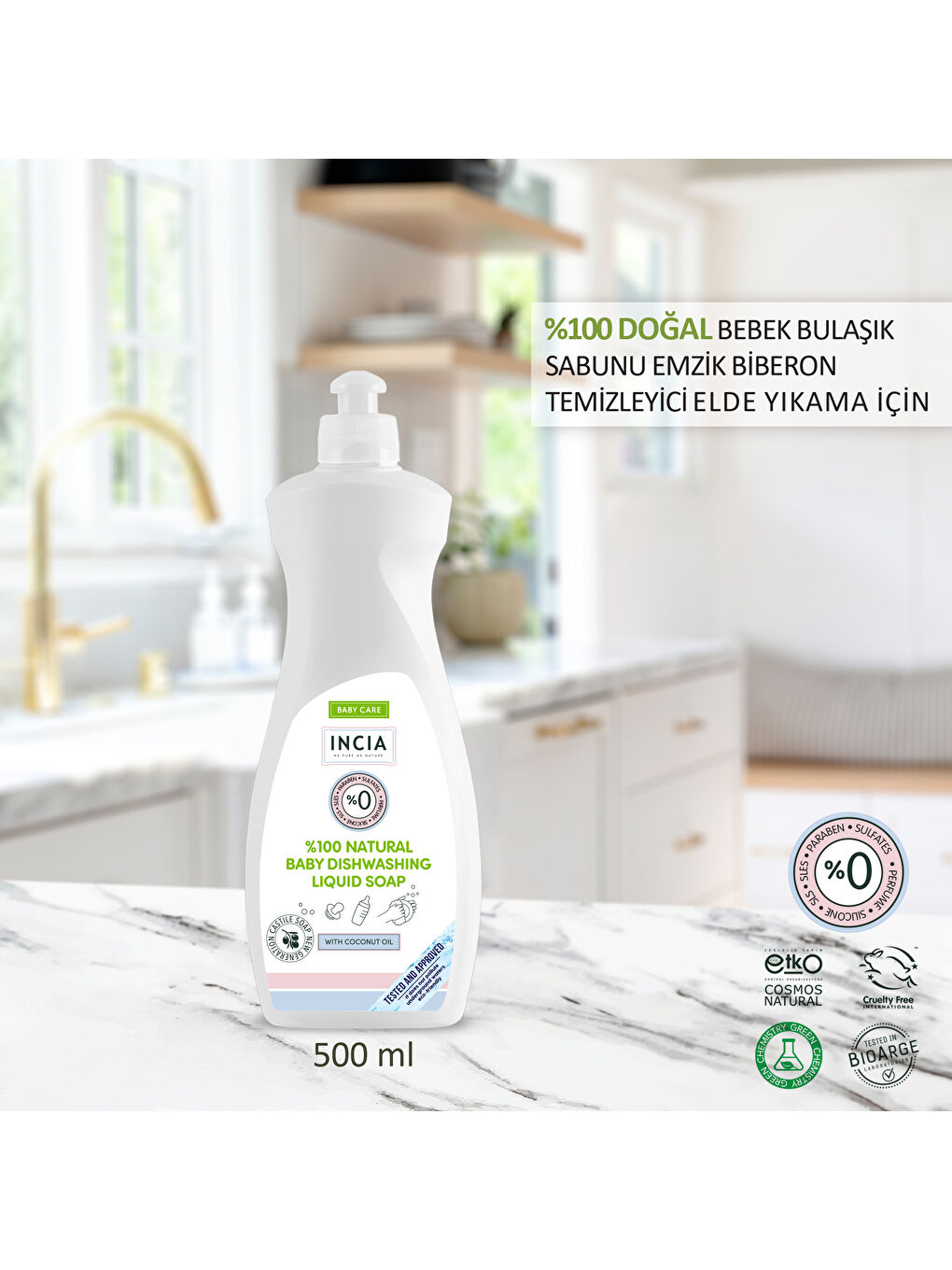 %100 Doğal Bebek Bulaşık Sabunu Bitkisel Emzik Biberon Temizleyici Vegan 500 ml-1