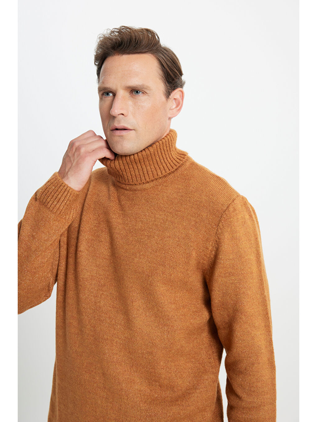 Sarı Erkek Hardal Standart Fit Normal Kesim Tam Balıkçı Yaka Triko-2