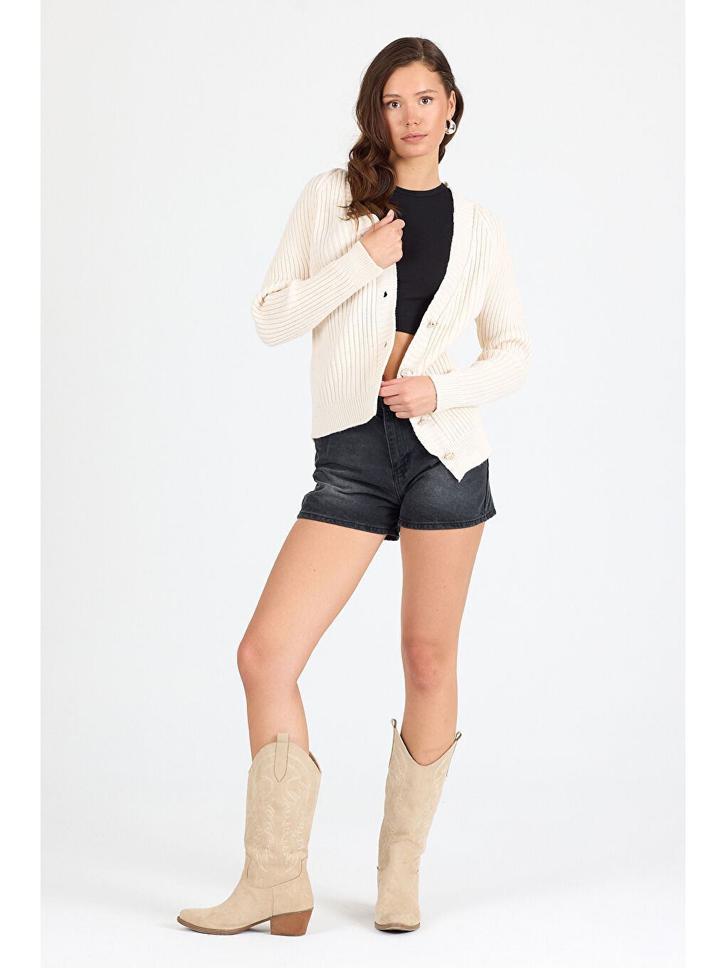 Ekru Kadın Triko Kazak 4039 (Standart Beden s-m-l-xl Beden Uyumludur)-3