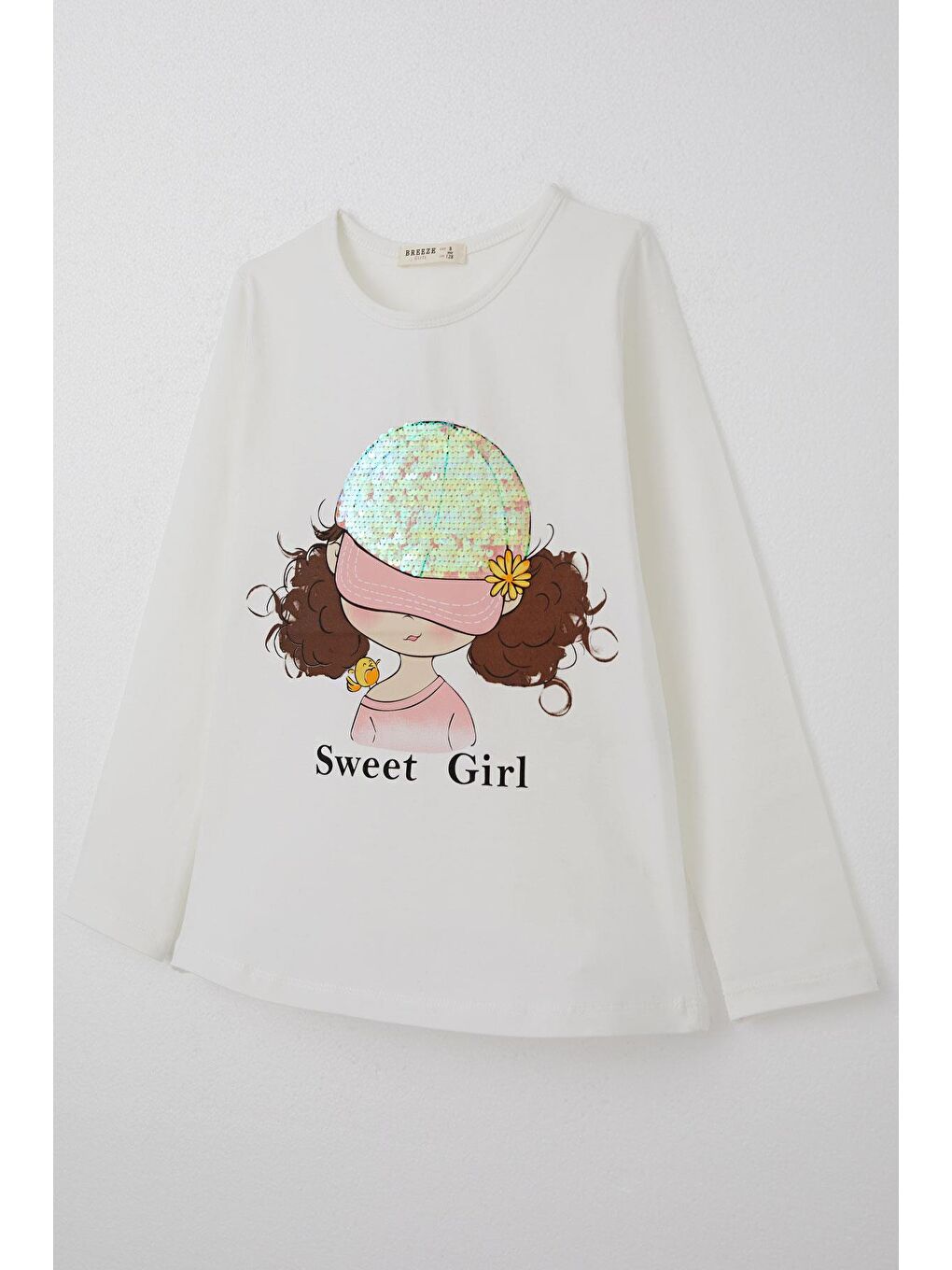 Kız Çocuk Uzun Kollu Tişört Şapkası Pullu Kız Baskılı Ekru (6-12 Yaş)-2