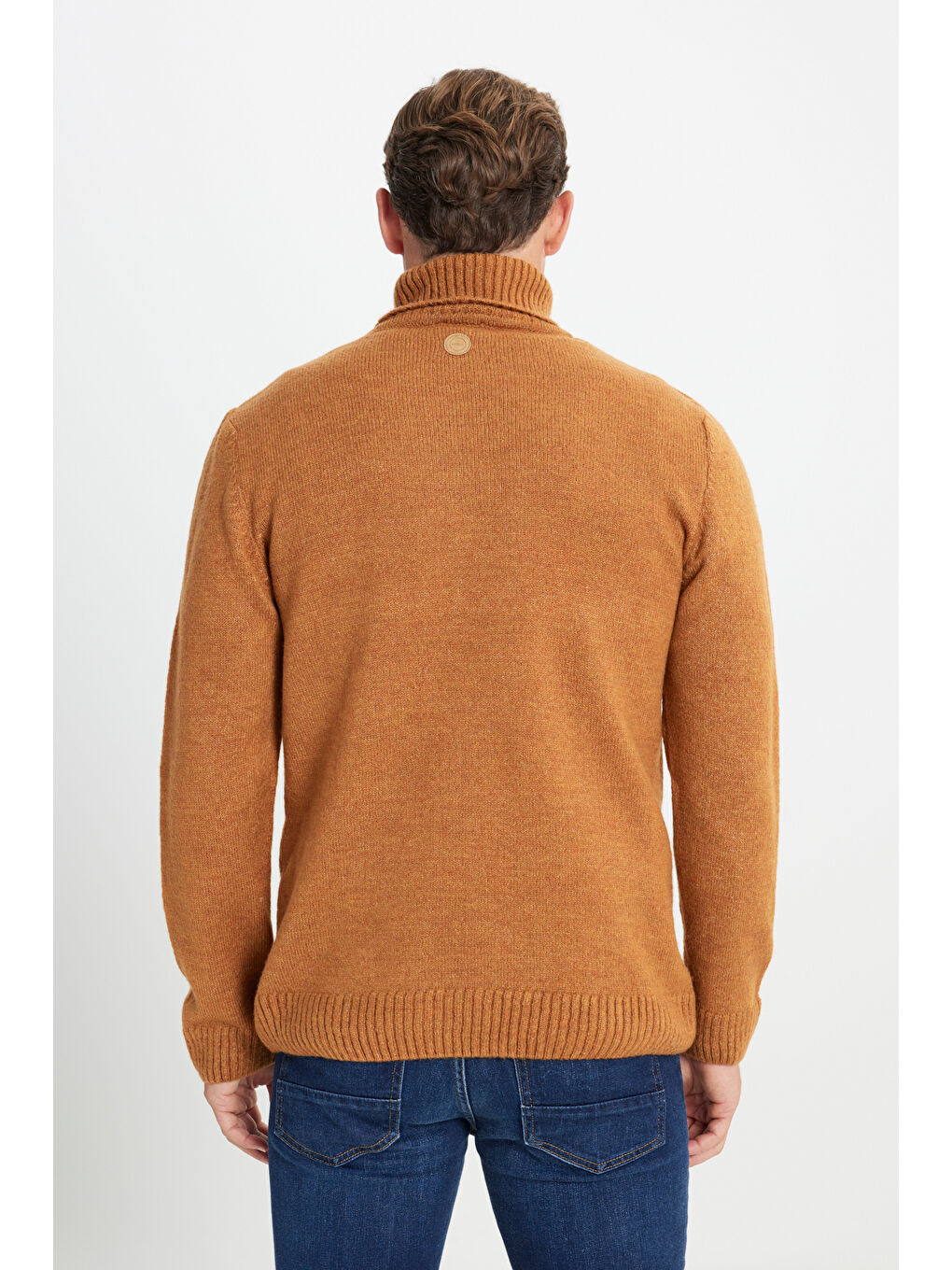 Sarı Erkek Hardal Standart Fit Normal Kesim Tam Balıkçı Yaka Triko-5