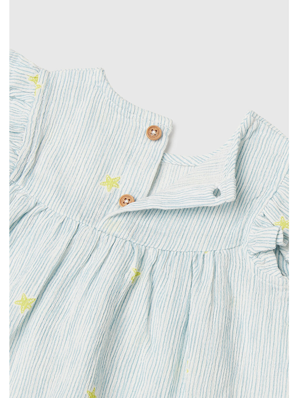 Bebek Toz Mavi Desenli Düğmeli Kolu Fırfırlı Gömlek-2