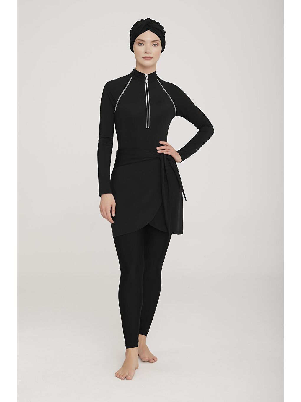 3 Farklı Şekilde Giyilebilir Elastanlı Tesettür Mayo Robb 4460 Siyah-1