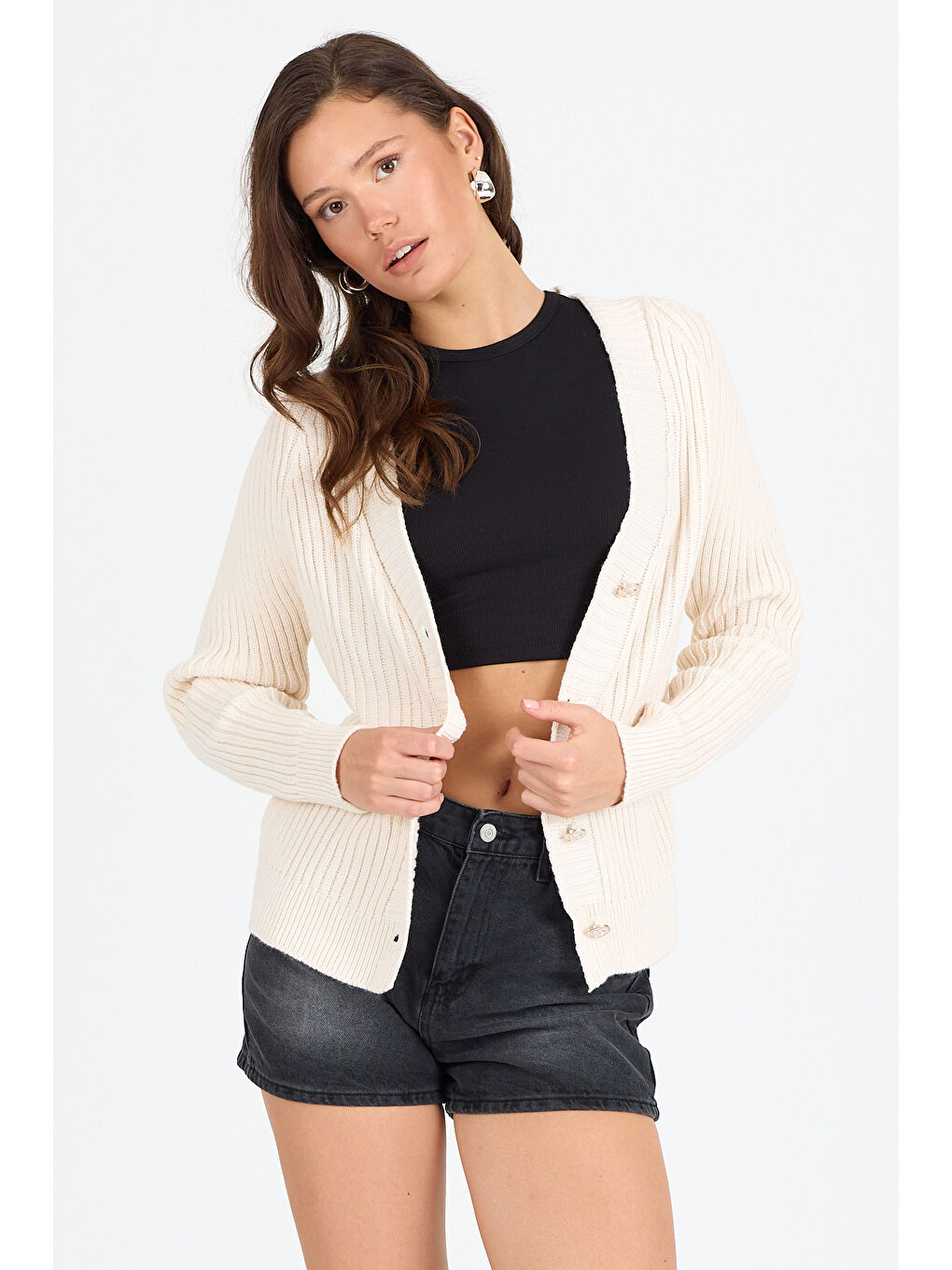 Ekru Kadın Triko Kazak 4039 (Standart Beden s-m-l-xl Beden Uyumludur)-4