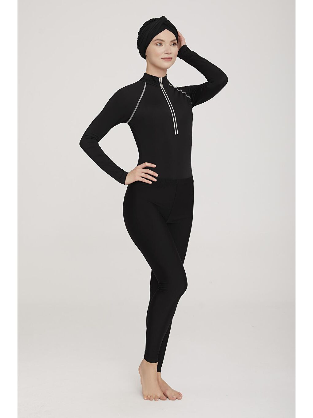 3 Farklı Şekilde Giyilebilir Elastanlı Tesettür Mayo Robb 4460 Siyah-2