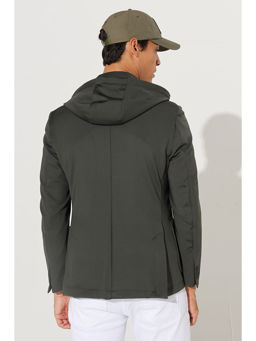 Erkek Haki Slim Fit Dar Kesim Mono Yaka Pamuklu Desenli Ceket-1