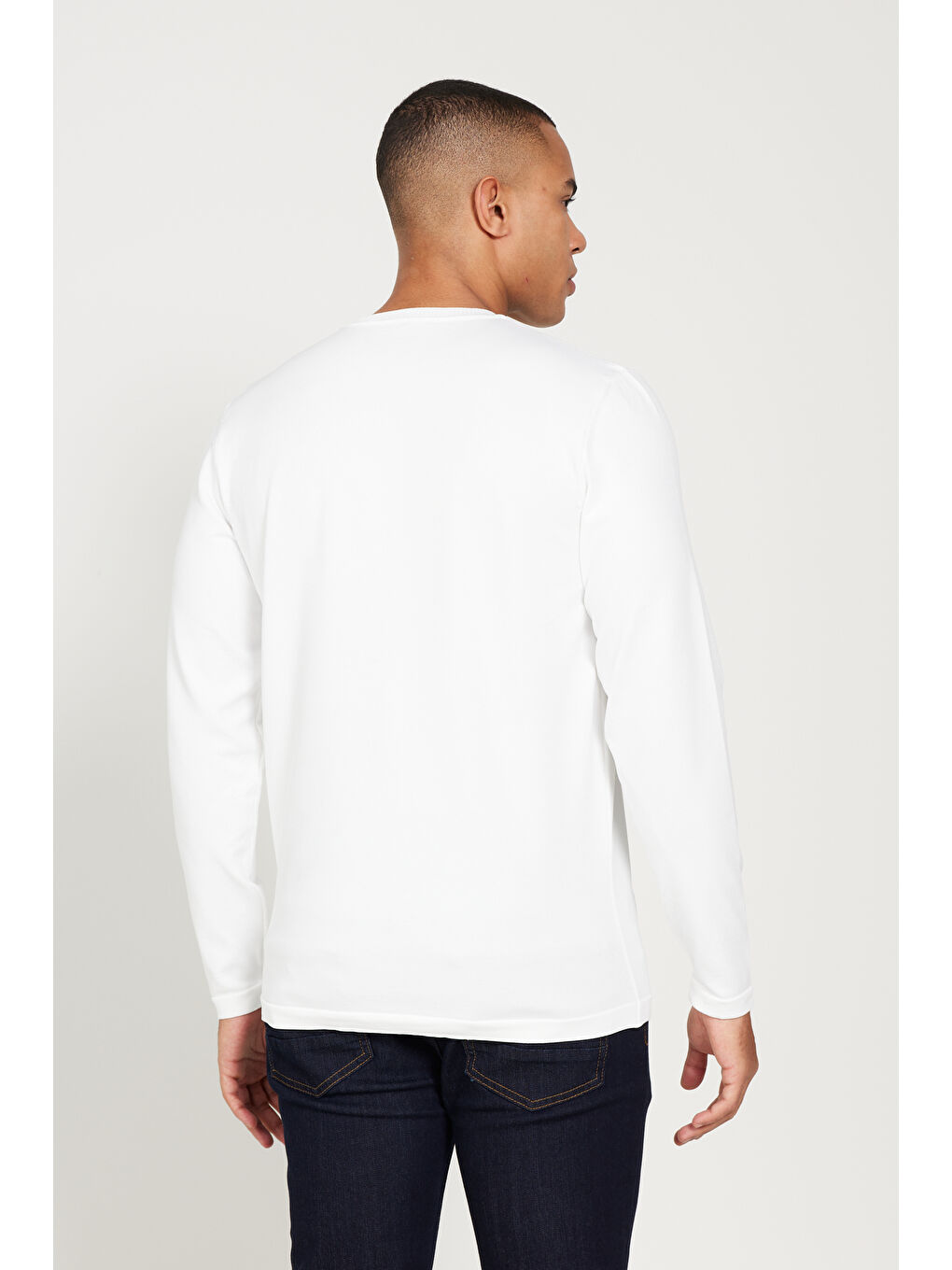 Erkek Ekru Standart Fit Normal Kesim Bisiklet Yaka Triko Kazak-6