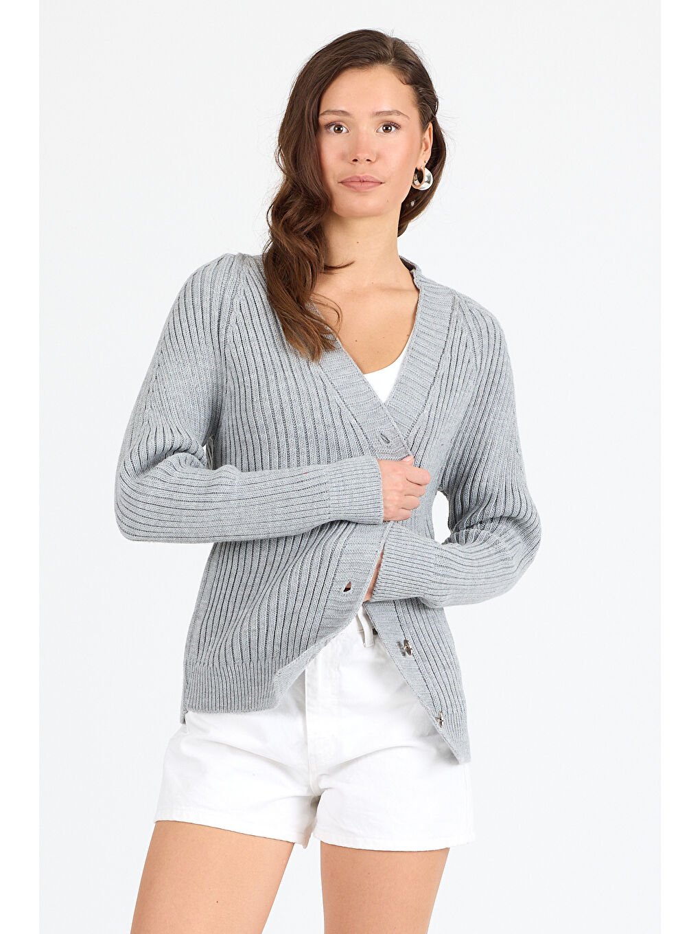 Gri Kadın Triko Kazak 4039 (Standart Beden s-m-l-xl Beden Uyumludur)