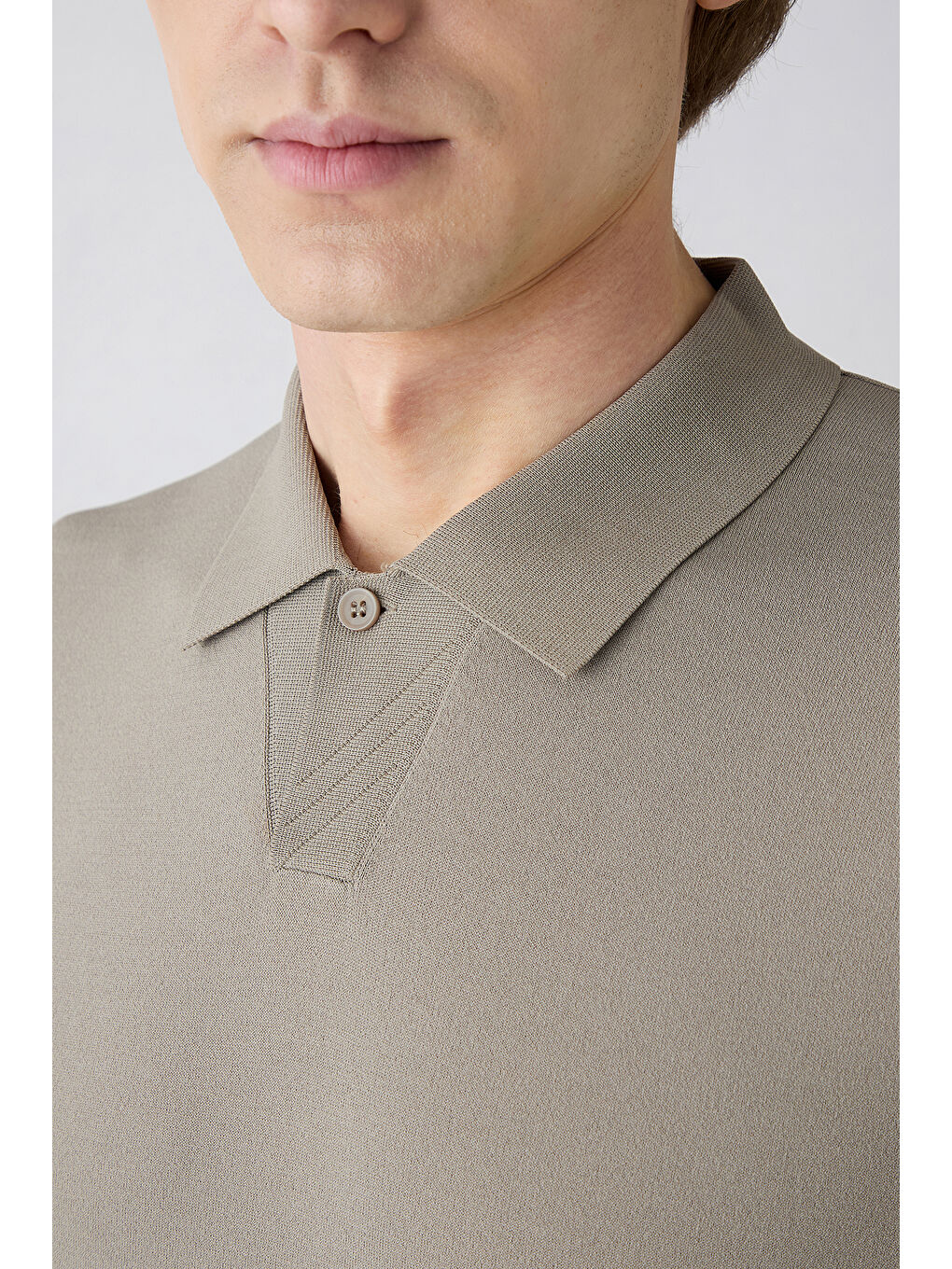 Bej Regular Fit Düğmeli Polo Yaka Örme Tişört-5