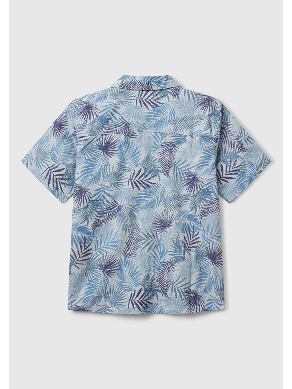 Erkek Çocuk Havacı Mavi Keten Karışımlı Tamamı Desenli Tek Cep Detaylı Kısa Kollu Gömlek-1