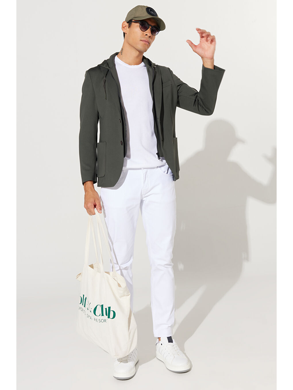 Erkek Haki Slim Fit Dar Kesim Mono Yaka Pamuklu Desenli Ceket-6