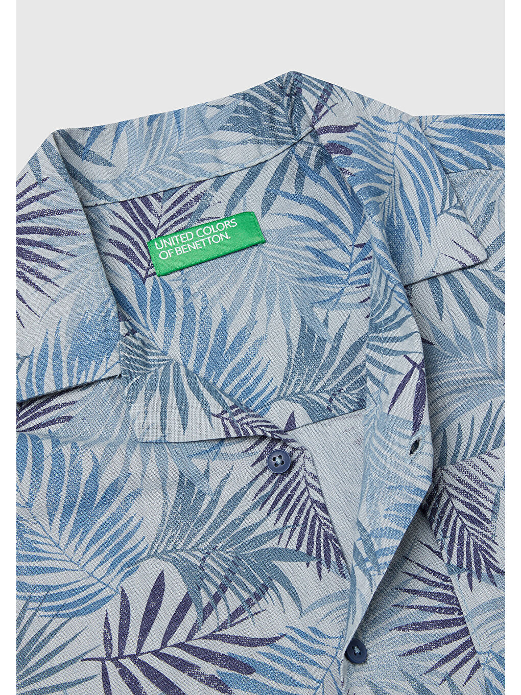 Erkek Çocuk Havacı Mavi Keten Karışımlı Tamamı Desenli Tek Cep Detaylı Kısa Kollu Gömlek-2