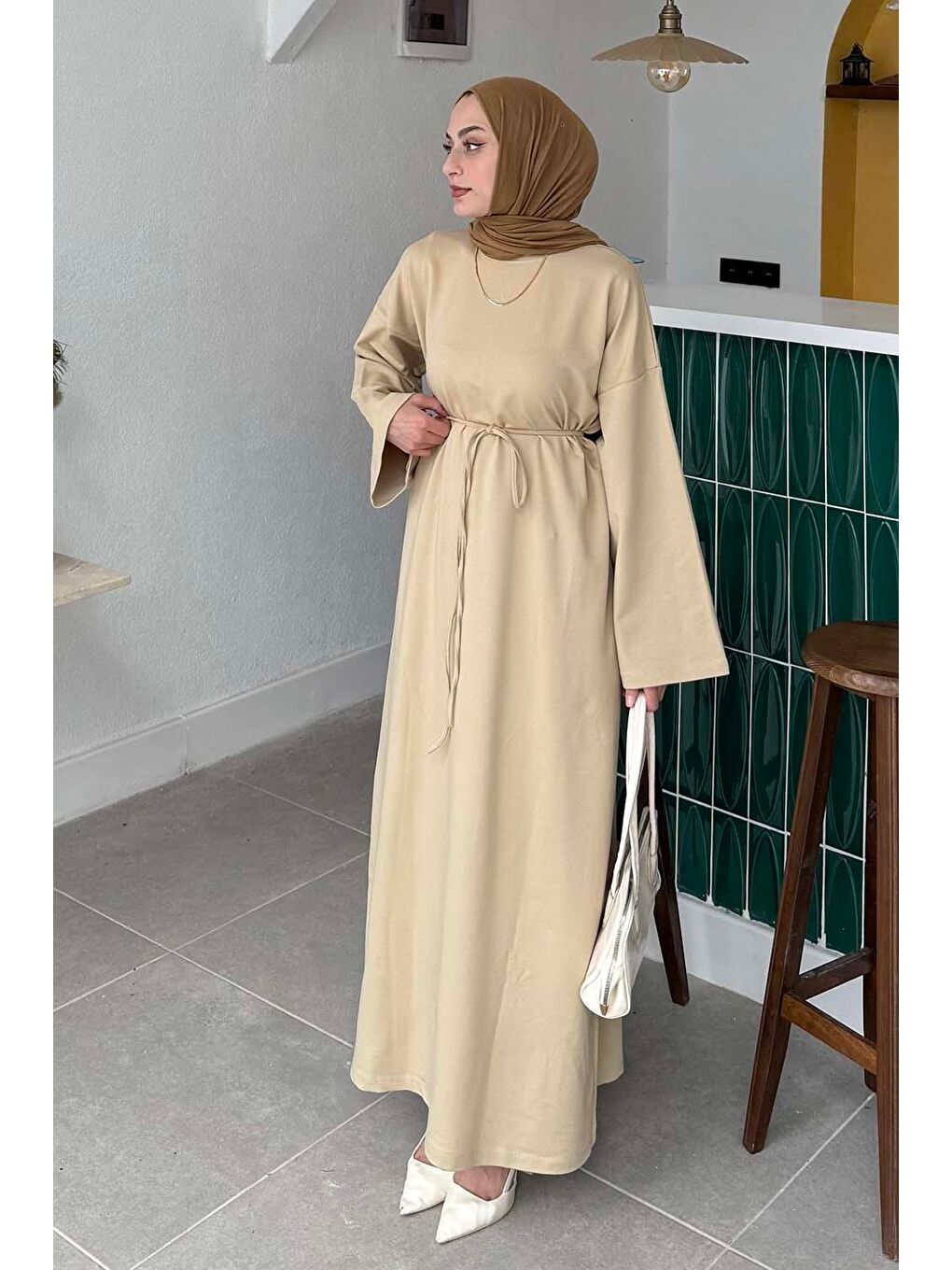 İki İplik Elbise Bej-1