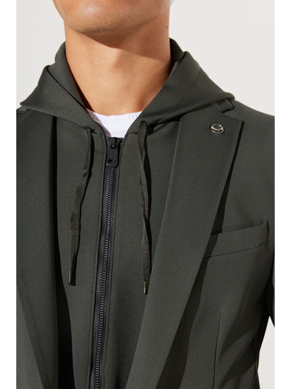 Erkek Haki Slim Fit Dar Kesim Mono Yaka Pamuklu Desenli Ceket-7