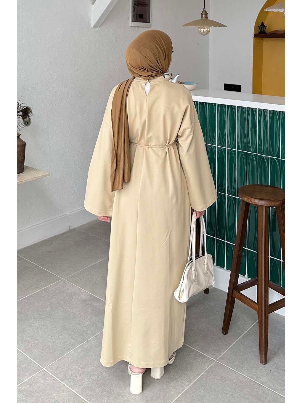 İki İplik Elbise Bej-3