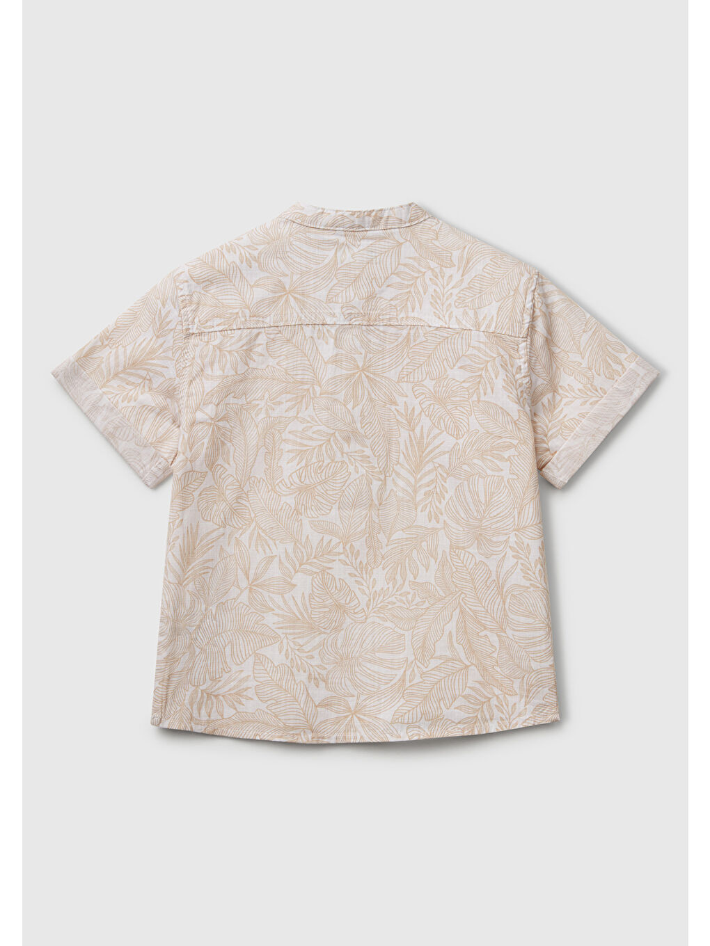 Erkek Çocuk Ekru Keten Karışımlı Tamamı Desenli Önü Düğme Detaylı Hakim Yaka Gömlek-1